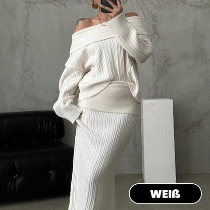 🎅Xmas Sales - 50% OFF🎄Women's Off-Shoulder Knit Sweater & Skirt Set