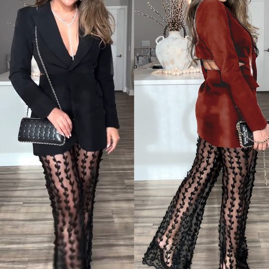 🎅Xmas Sales - 50% OFF🎄Women’s 2-Piece Blazer & Sheer Mesh Pants Set