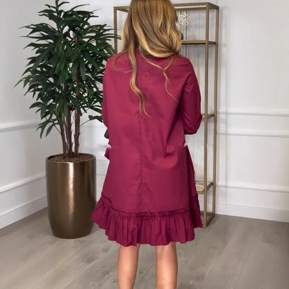 🎅Xmas Sales - 50% OFF🎄Women's Long-Sleeve Round-Neck Dress with Pleated Hem