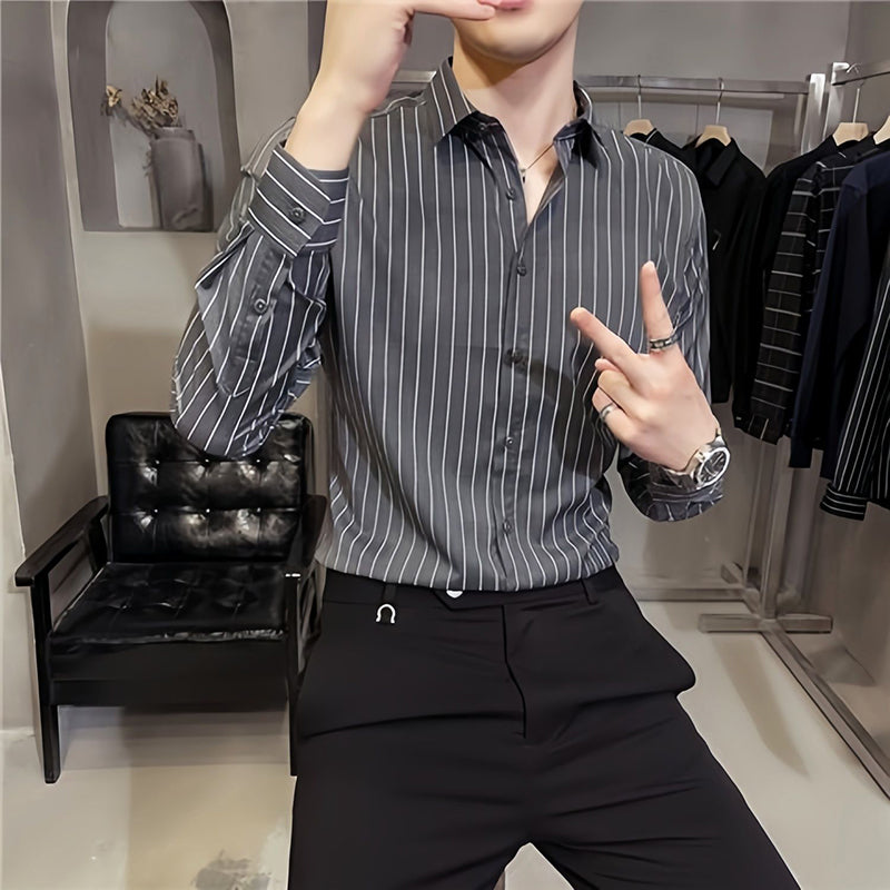 🎅Xmas Sales - 50% OFF🎄Men's Slim-Fit Striped Long-Sleeve Shirt