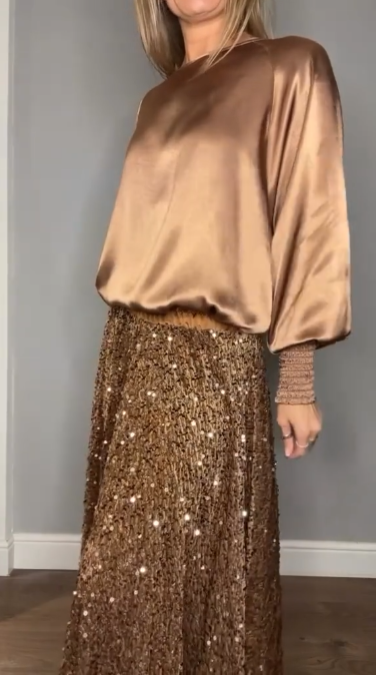 💃2025 New Arrival Pre-Sale✨Women's Long Sleeve Top & Sequin Maxi Skirt Two-Piece Set