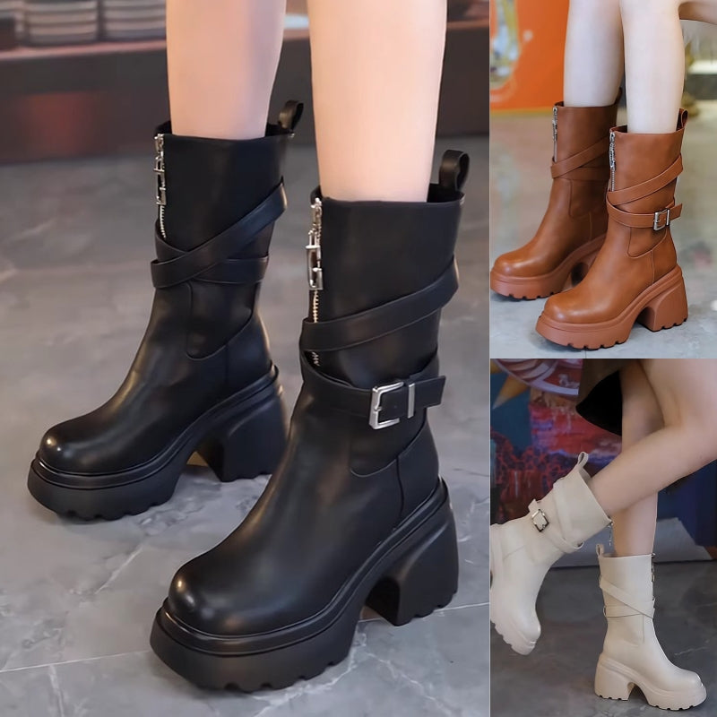 🎅Xmas Sales - 50% OFF🎄Women’s Plush-Lined Chunky Heel Mid-Calf Boots