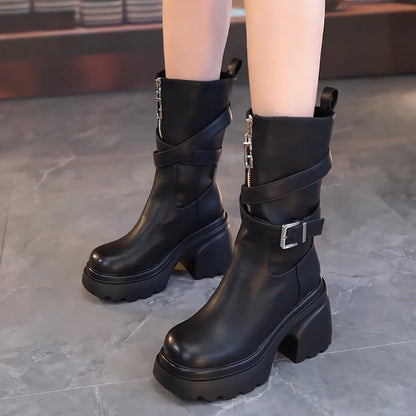 🎅Xmas Sales - 50% OFF🎄Women’s Plush-Lined Chunky Heel Mid-Calf Boots