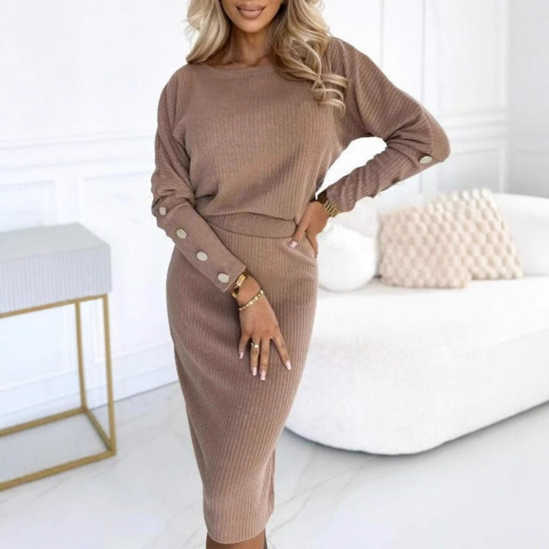 🎅Xmas Sales - 50% OFF🎄Women’s Ribbed Knit Top ＆ Skirt Two-Piece Set