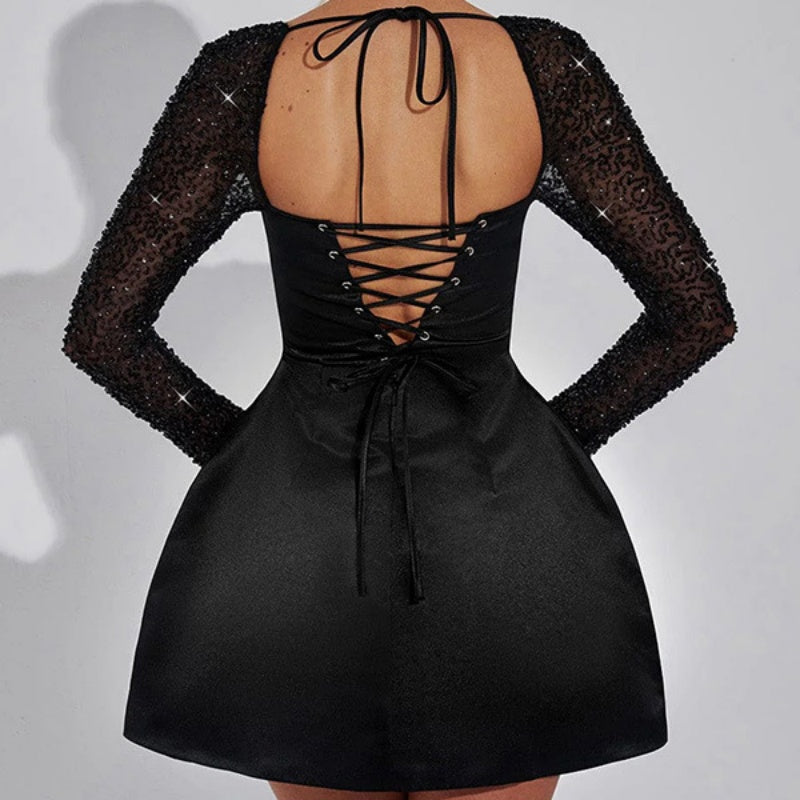 🎅Xmas Sales - 50% OFF🎄Women's Elegant Backless Dress with Sequin Long Sleeve