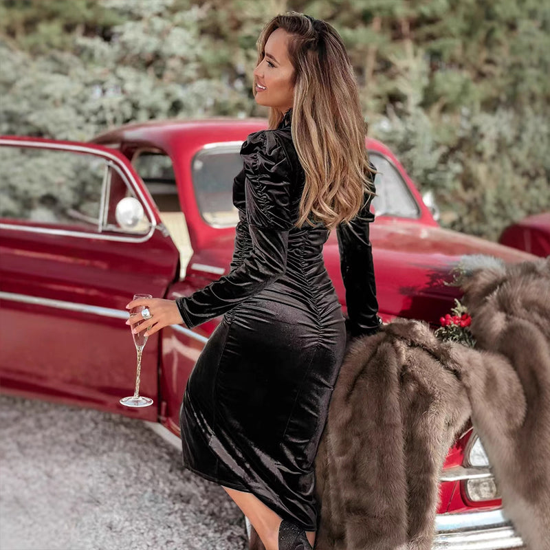 🎅Xmas Sales - 50% OFF🎄V-Neck Long-Sleeve Wrap Dress With Slit