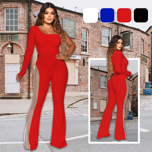 🎉Happy New Year! 50% OFF 🛍️Sexy Off-Shoulder Bodycon Rhinestone Leg Jumpsuit