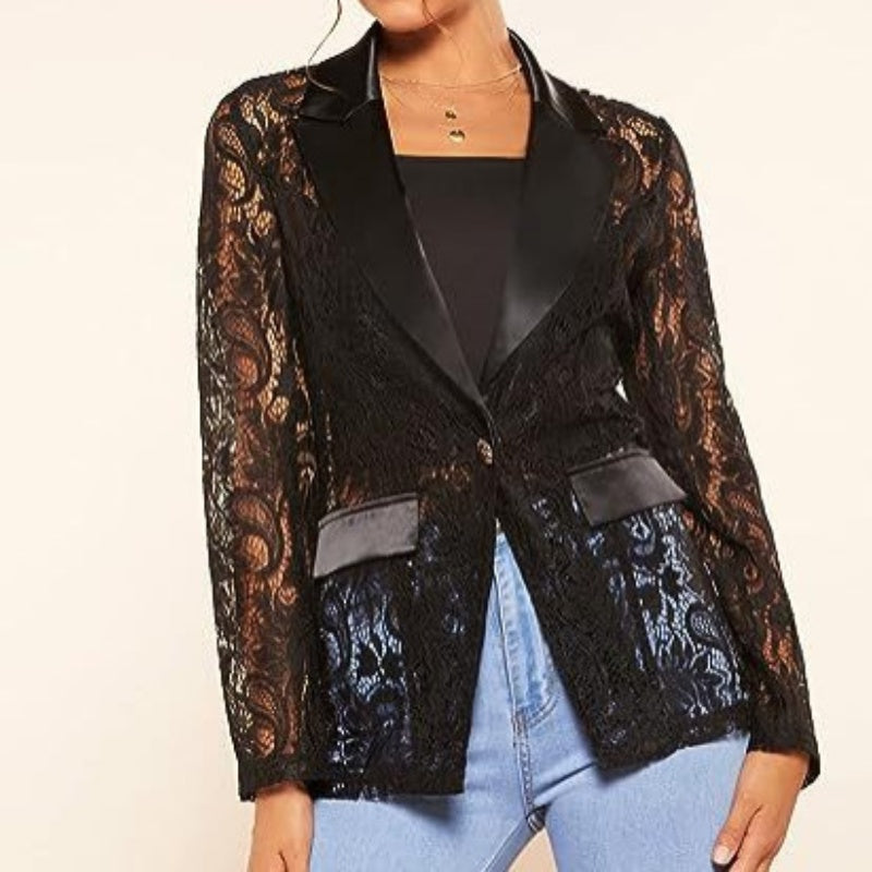 Women's Elegant Lace Lapel One-Button Blazer