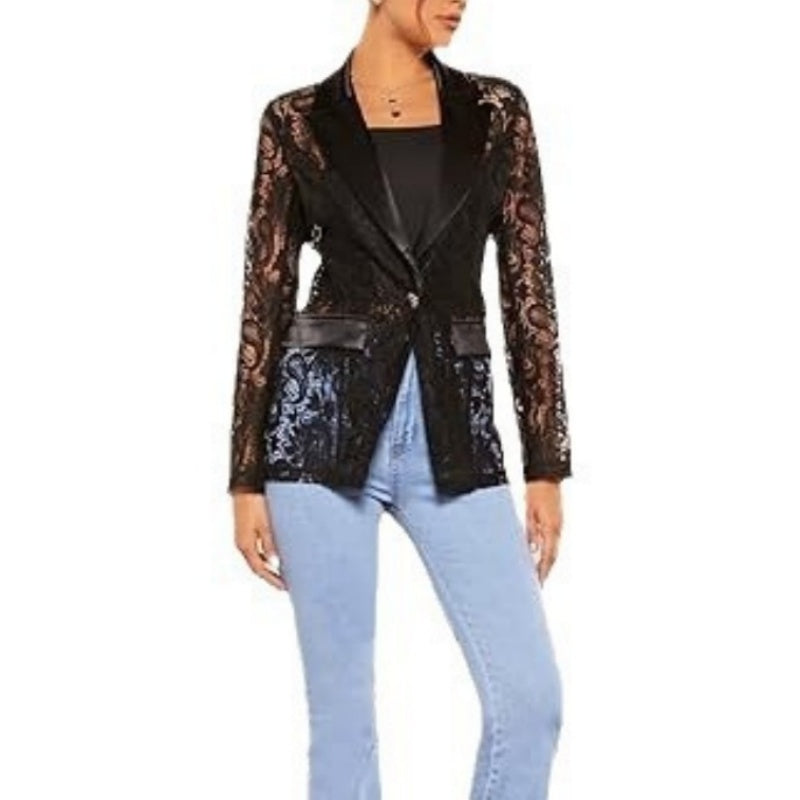 Women's Elegant Lace Lapel One-Button Blazer