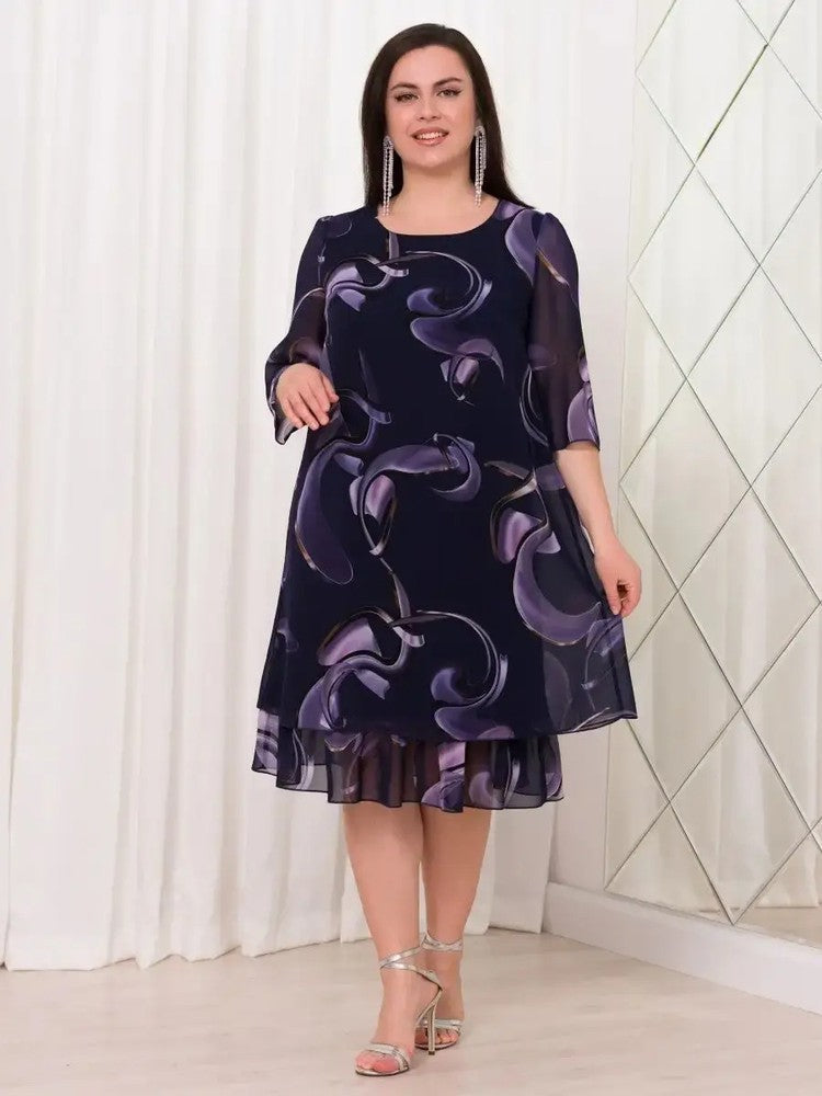 💕2025 New ruffled sleeve Elegant printed chiffon dresses.