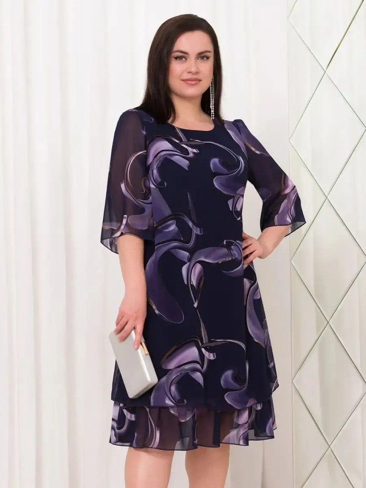 💕2025 New ruffled sleeve Elegant printed chiffon dresses.