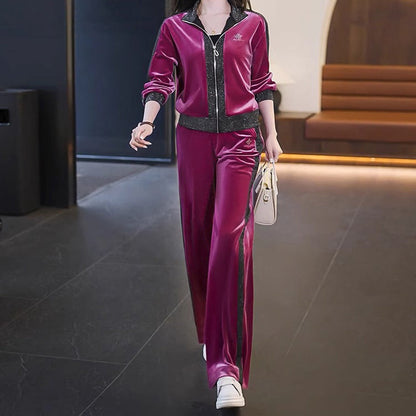 🎉Happy New Year! 50% OFF 🛍️Women's Velvet-Like Contrast Color 2-PieceTracksuit