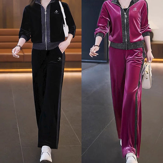 🎉Happy New Year! 50% OFF 🛍️Women's Velvet-Like Contrast Color 2-PieceTracksuit