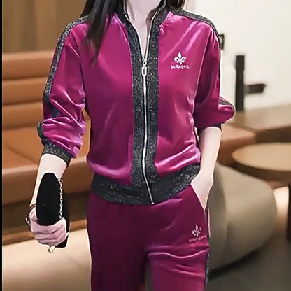 🎉Happy New Year! 50% OFF 🛍️Women's Velvet-Like Contrast Color 2-PieceTracksuit