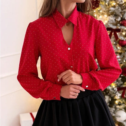 🎉Happy New Year! 50% OFF 🛍️【S-2XL】🥼Women's Polka Dot Long Sleeve Button-Down Shirt