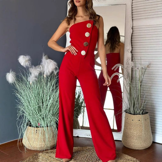 🎉Happy New Year! 50% OFF 🛍️Sleeveless Button Embellished Wide Leg Jumpsuit