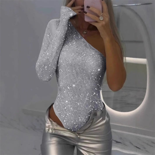 🎉Happy New Year! 50% OFF 🛍️Women's One Shoulder Sequin Bodysuit