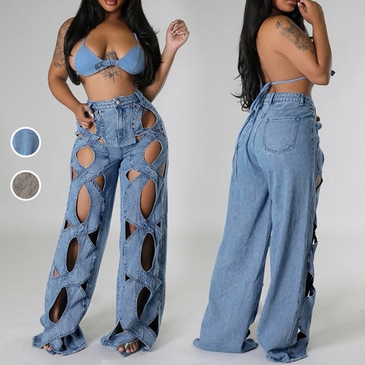 🎉Happy New Year! 50% OFF 🛍️💖 Women's Hollow Out High-Waisted Denim Pants👖