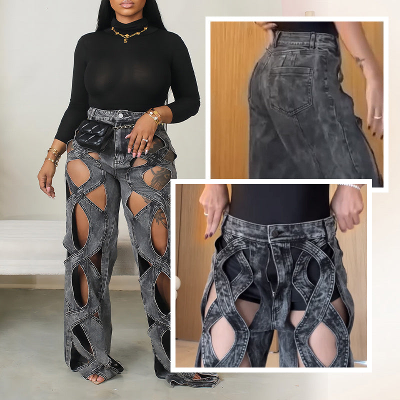 🎉Happy New Year! 50% OFF 🛍️💖 Women's Hollow Out High-Waisted Denim Pants👖