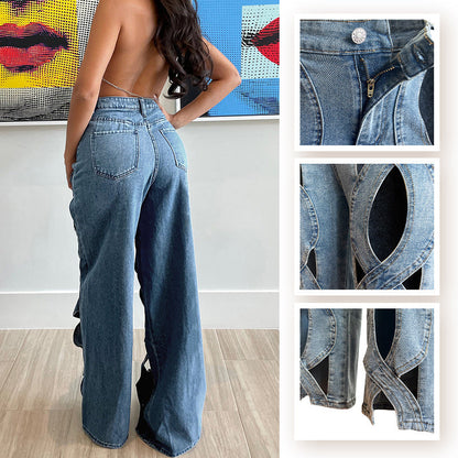 🎉Happy New Year! 50% OFF 🛍️💖 Women's Hollow Out High-Waisted Denim Pants👖