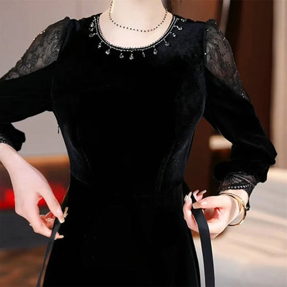 🎉Happy New Year! 50% OFF 🛍️Women's Elegant Lace Patchwork Velvet Dress