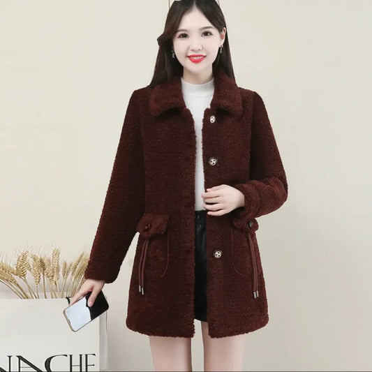 Women's Warm Medium-Length Lapel Jacket