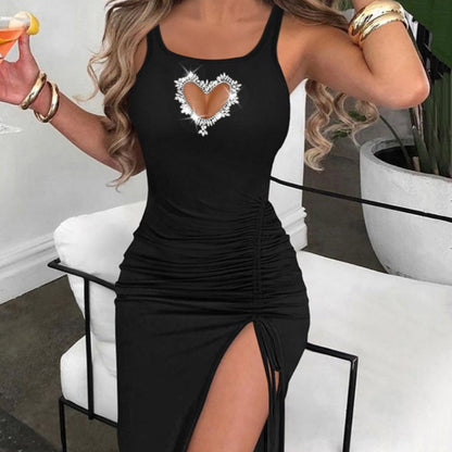 Women’s Hollow Heart Slit Drawstring Dress