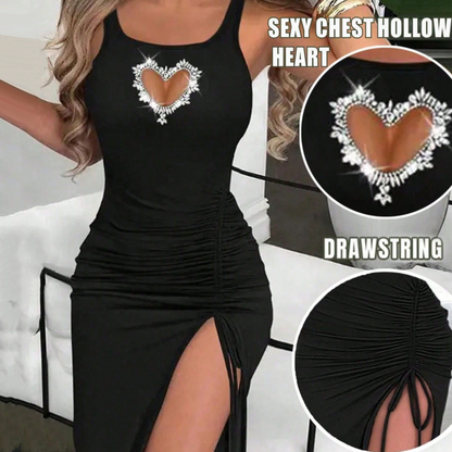 Women’s Hollow Heart Slit Drawstring Dress