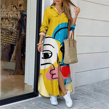 🎉Happy New Year! 50% OFF 🛍️Women's Colorful Abstract Print Maxi Dress with Side Slits