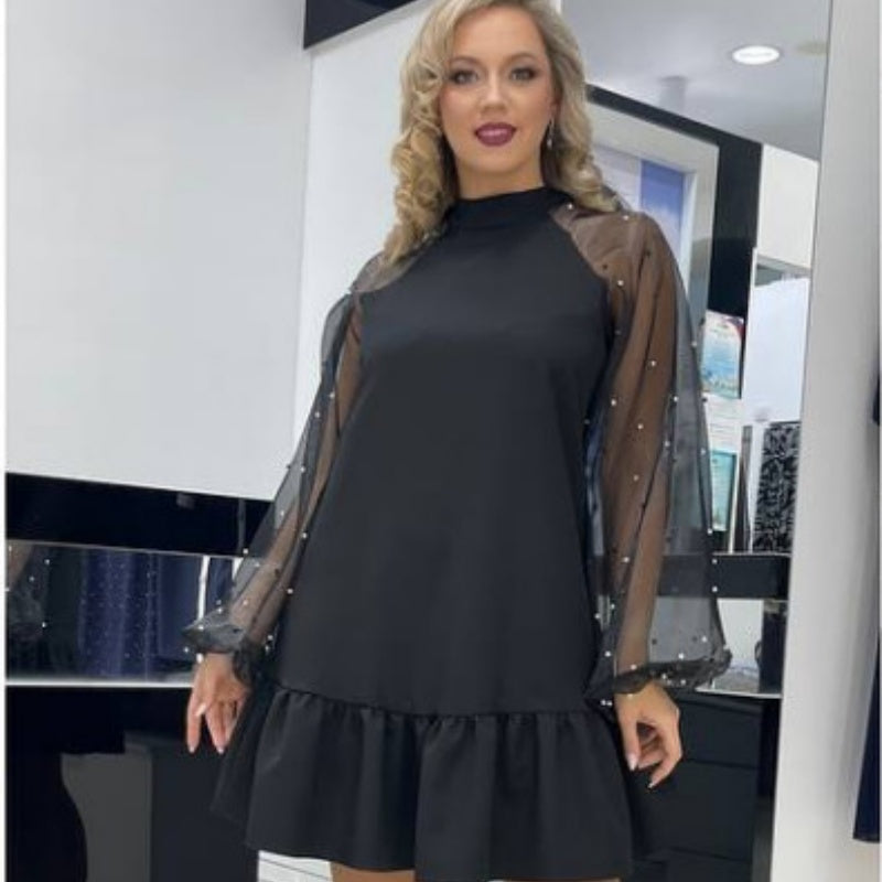 🎉Happy New Year! 50% OFF 🛍️Mesh Long Sleeve Dress with Pleated Hem