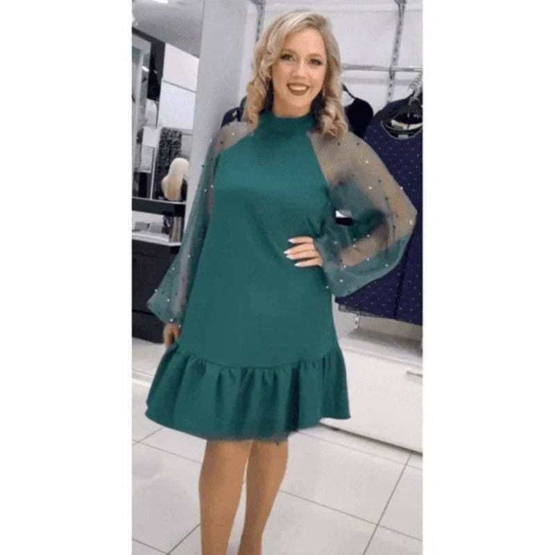 🎉Happy New Year! 50% OFF 🛍️Mesh Long Sleeve Dress with Pleated Hem