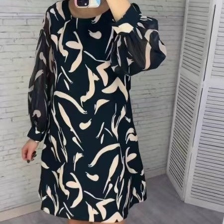 🎉Happy New Year! 50% OFF 🛍️Women's Loose Print Round Neck Long-Sleeve Dress