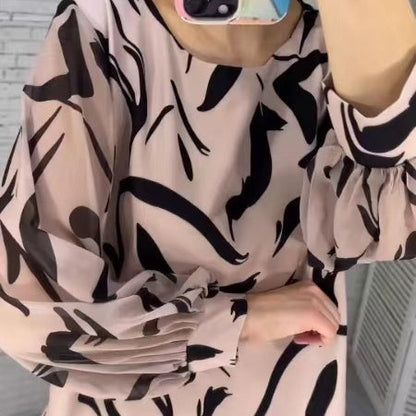 🎉Happy New Year! 50% OFF 🛍️Women's Loose Print Round Neck Long-Sleeve Dress