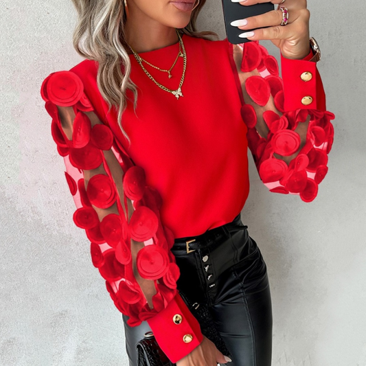 🎉Happy New Year! 50% OFF 🛍️Women’s Flower Mesh Long-Sleeve Round Neck Tops