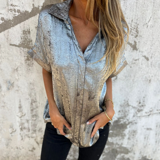 Women's Bronzed Lapel Long Sleeve Shirts