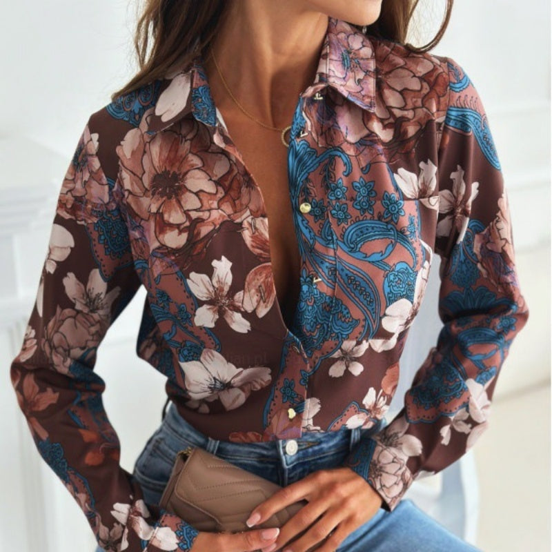 🥳Happy New Year! 50% SALE 💰Women's Fashion Multicolor Printed Lapel Shirt