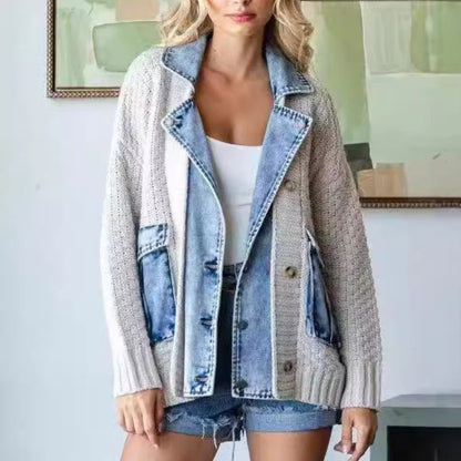 🎉Happy New Year! 50% OFF 🛍️Women’s Denim-Patchwork Knitted Sweater Jacket