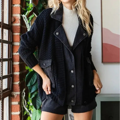 🎉Happy New Year! 50% OFF 🛍️Women’s Denim-Patchwork Knitted Sweater Jacket