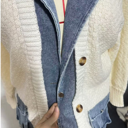 🎉Happy New Year! 50% OFF 🛍️Women’s Denim-Patchwork Knitted Sweater Jacket