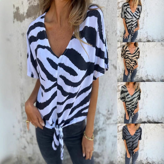 💖Limited Sale 50% OFF💖Women's V-Neck Striped Printed Casual Short-Sleeved Top