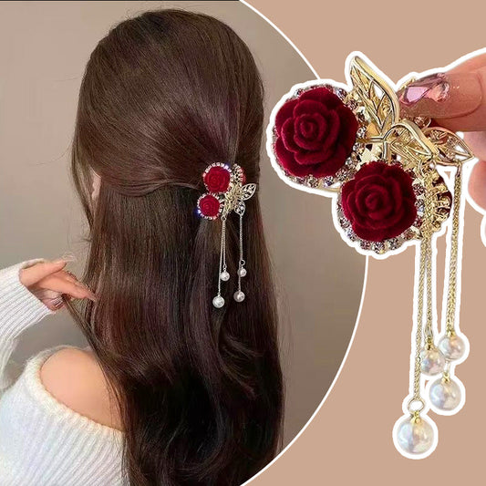 🎉New Year Flash Sale - 55% OFF🎉Elegant Velvet Rose Hair Clip with Pearls