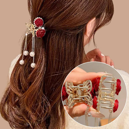 🎉New Year Flash Sale - 55% OFF🎉Elegant Velvet Rose Hair Clip with Pearls