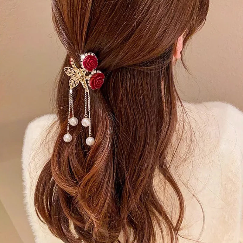 🎉New Year Flash Sale - 55% OFF🎉Elegant Velvet Rose Hair Clip with Pearls