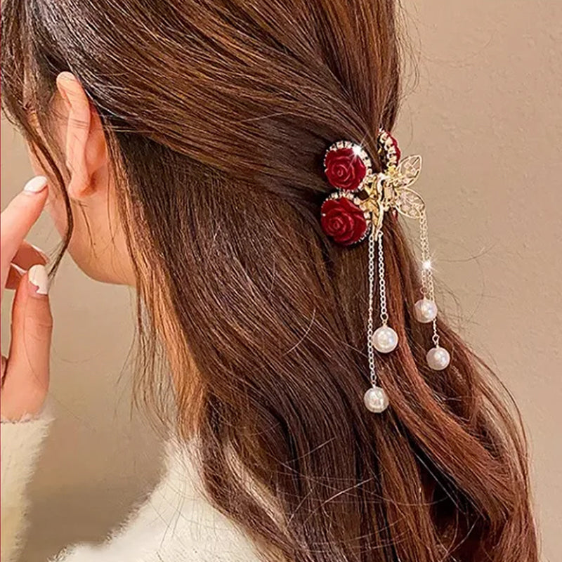 🎉New Year Flash Sale - 55% OFF🎉Elegant Velvet Rose Hair Clip with Pearls