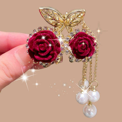 🎉New Year Flash Sale - 55% OFF🎉Elegant Velvet Rose Hair Clip with Pearls