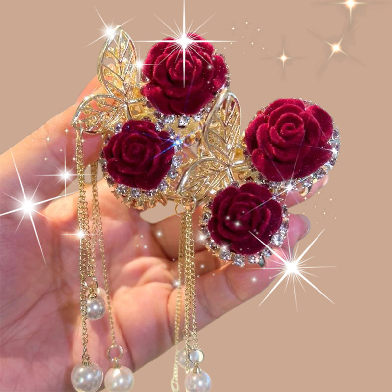 🎉New Year Flash Sale - 55% OFF🎉Elegant Velvet Rose Hair Clip with Pearls