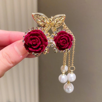 🎉New Year Flash Sale - 55% OFF🎉Elegant Velvet Rose Hair Clip with Pearls