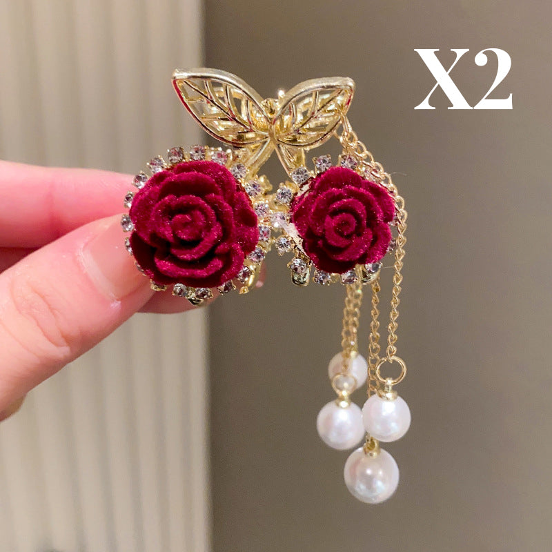 🎉New Year Flash Sale - 55% OFF🎉Elegant Velvet Rose Hair Clip with Pearls