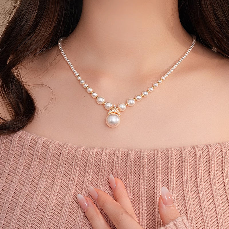 🔥New Year Hot Sale🔥Vintage Elegant Zirconia Imitation Pearl Necklace & Earrings