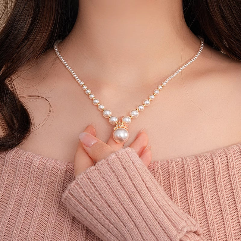 🔥New Year Hot Sale🔥Vintage Elegant Zirconia Imitation Pearl Necklace & Earrings